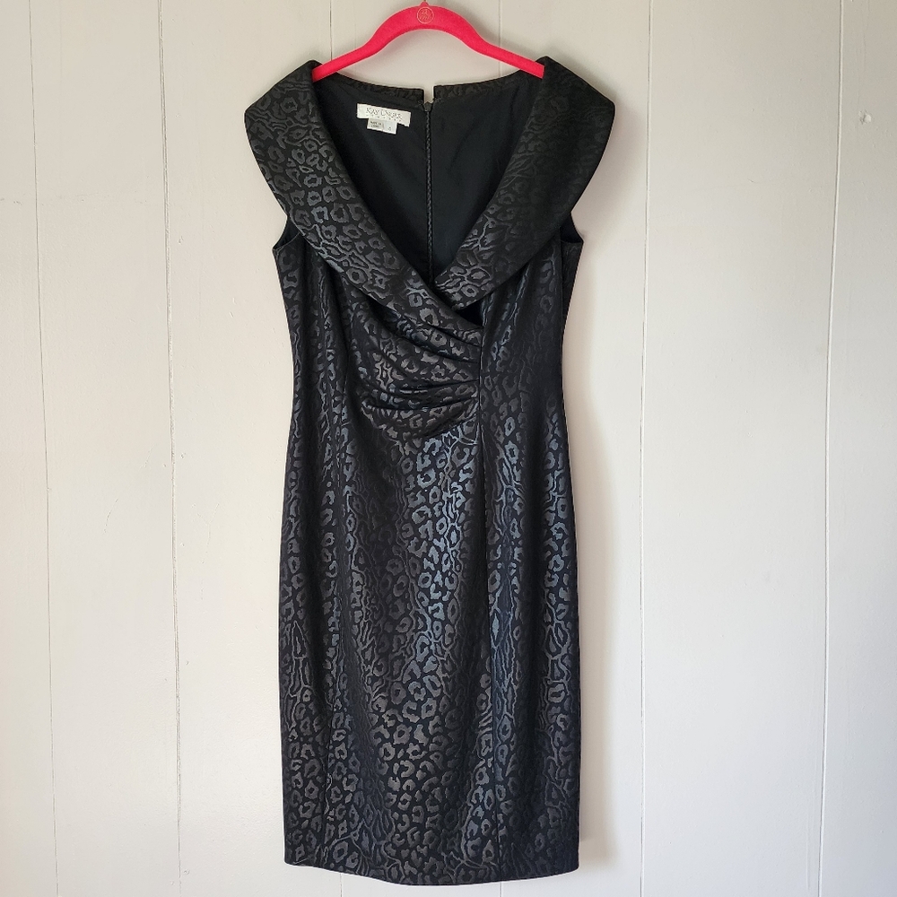 KAY UNGER Formal Evening Dress Sz 4 Cap Sleeveless Plunge Black Leopard Chic